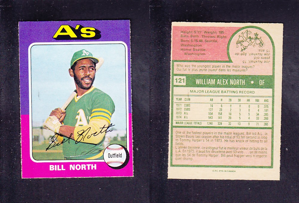 1975 O-PEE-CHEE BASEBALL CARD #121 B. NORTH photo 1975 O-PEE-CHEE BASEBALL CARD #121 B. NORTH photo