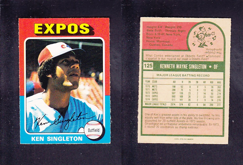 1975 O-PEE-CHEE BASEBALL CARD #125 K. SINGLETON photo 1975 O-PEE-CHEE BASEBALL CARD #125 K. SINGLETON photo