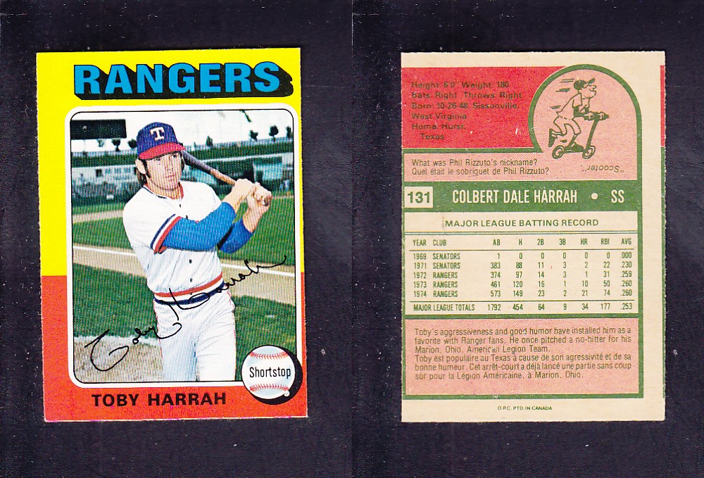 1975 O-PEE-CHEE BASEBALL CARD #131 T. HARRAH photo 1975 O-PEE-CHEE BASEBALL CARD #131 T. HARRAH photo
