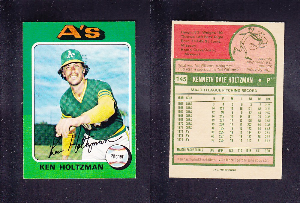 1975 O-PEE-CHEE BASEBALL CARD #145 K. HOLTZMAN photo 1975 O-PEE-CHEE BASEBALL CARD #145 K. HOLTZMAN photo