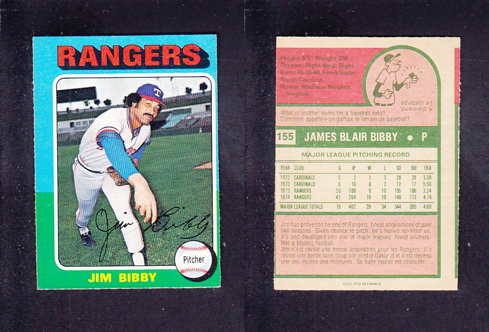 1975 O-PEE-CHEE BASEBALL CARD #155 J. BIBBY photo 1975 O-PEE-CHEE BASEBALL CARD #155 J. BIBBY photo