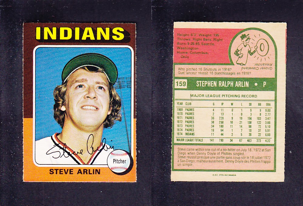 1975 O-PEE-CHEE BASEBALL CARD #159 S. ARLIN photo 1975 O-PEE-CHEE BASEBALL CARD #159 S. ARLIN photo