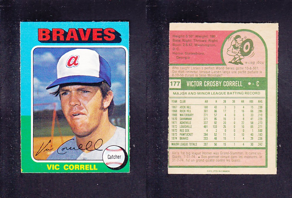 1975 O-PEE-CHEE BASEBALL CARD #177 V. CORRELL photo 1975 O-PEE-CHEE BASEBALL CARD #177 V. CORRELL photo