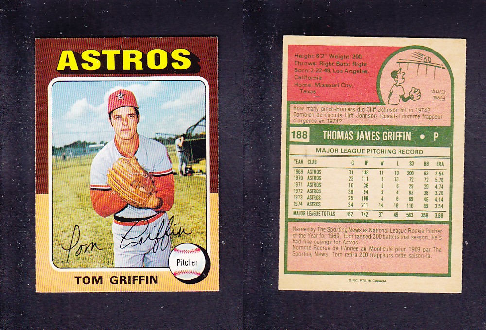 1975 O-PEE-CHEE BASEBALL CARD #188 T. GRIFFIN photo 1975 O-PEE-CHEE BASEBALL CARD #188 T. GRIFFIN photo