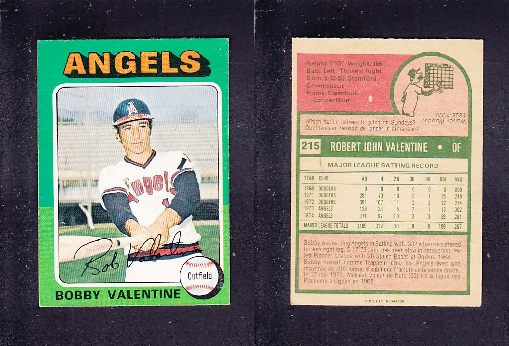 1975 O-PEE-CHEE BASEBALL CARD #215 B. VALENTINE photo 1975 O-PEE-CHEE BASEBALL CARD #215 B. VALENTINE photo