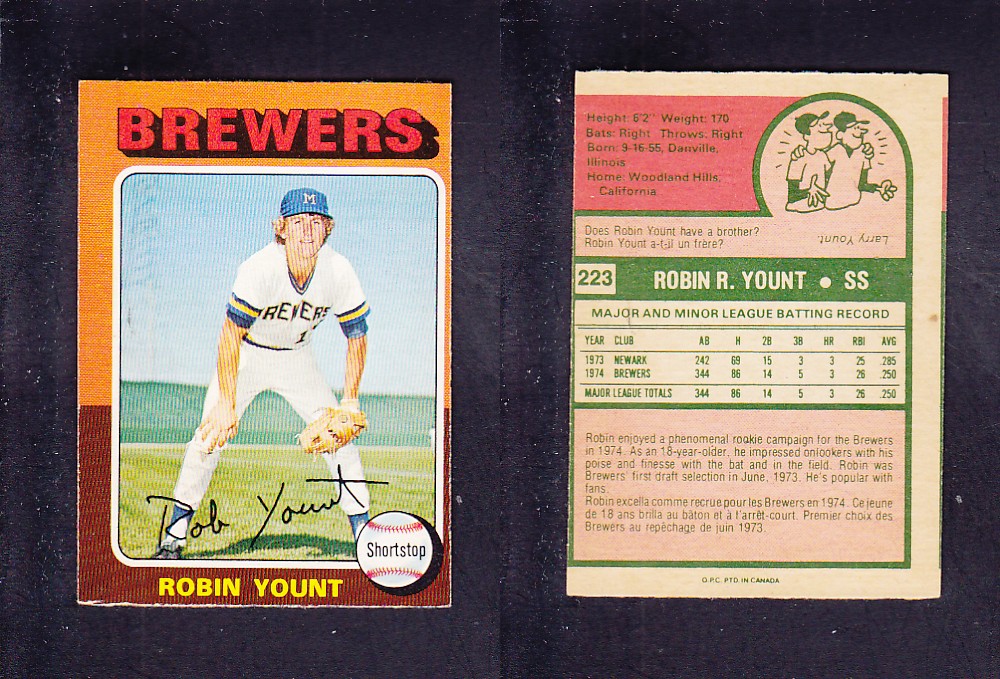 1975 O-PEE-CHEE BASEBALL CARD #223 R. YOUNT photo 1975 O-PEE-CHEE BASEBALL CARD #223 R. YOUNT photo