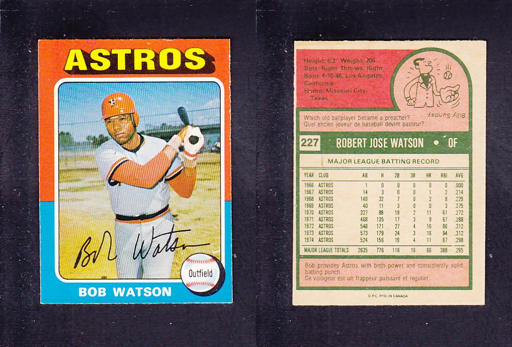 1975 O-PEE-CHEE BASEBALL CARD #227 B. WATSON photo 1975 O-PEE-CHEE BASEBALL CARD #227 B. WATSON photo