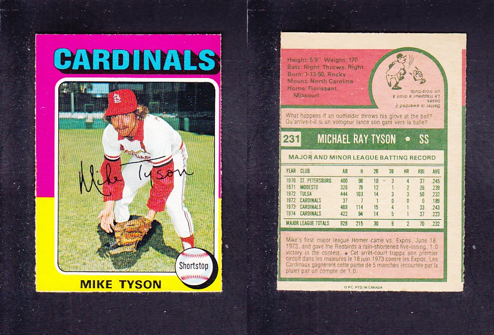 1975 O-PEE-CHEE BASEBALL CARD #231 M. TYSON photo 1975 O-PEE-CHEE BASEBALL CARD #231 M. TYSON photo