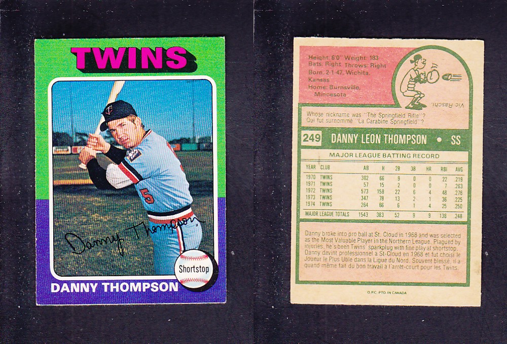 1975 O-PEE-CHEE BASEBALL CARD #249 D. THOMPSON photo 1975 O-PEE-CHEE BASEBALL CARD #249 D. THOMPSON photo