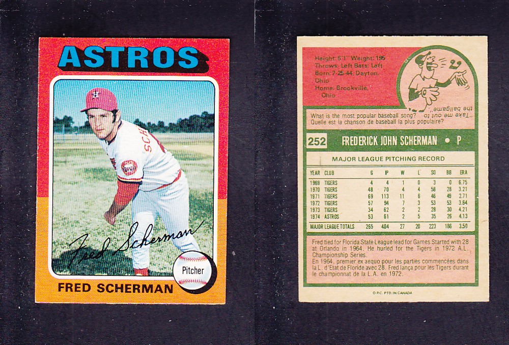 1975 O-PEE-CHEE BASEBALL CARD #252 F. SCHERMAN photo 1975 O-PEE-CHEE BASEBALL CARD #252 F. SCHERMAN photo