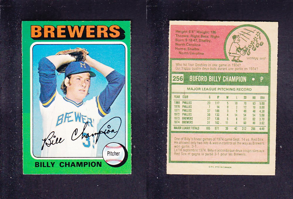 1975 O-PEE-CHEE BASEBALL CARD #256 B. CHAMPION photo 1975 O-PEE-CHEE BASEBALL CARD #256 B. CHAMPION photo
