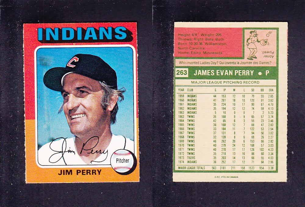 1975 O-PEE-CHEE BASEBALL CARD #263 J. PERRY photo 1975 O-PEE-CHEE BASEBALL CARD #263 J. PERRY photo