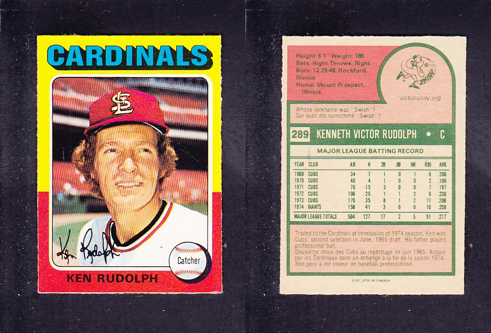 1975 O-PEE-CHEE BASEBALL CARD #289 K. RUDOLPH photo 1975 O-PEE-CHEE BASEBALL CARD #289 K. RUDOLPH photo