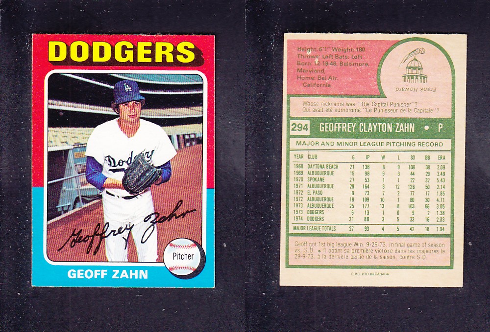 1975 O-PEE-CHEE BASEBALL CARD #294 G. ZAHN photo 1975 O-PEE-CHEE BASEBALL CARD #294 G. ZAHN photo