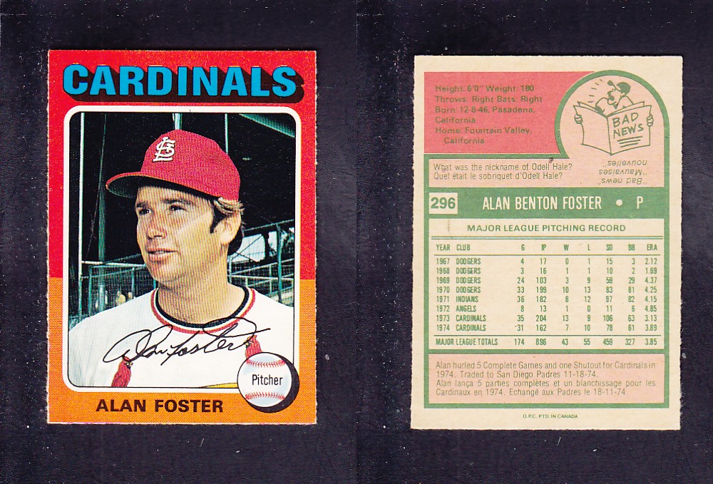 1975 O-PEE-CHEE BASEBALL CARD #296 A. FOSTER photo 1975 O-PEE-CHEE BASEBALL CARD #296 A. FOSTER photo