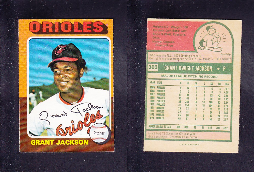 1975 O-PEE-CHEE BASEBALL CARD #303 G. JACKSON photo 1975 O-PEE-CHEE BASEBALL CARD #303 G. JACKSON photo