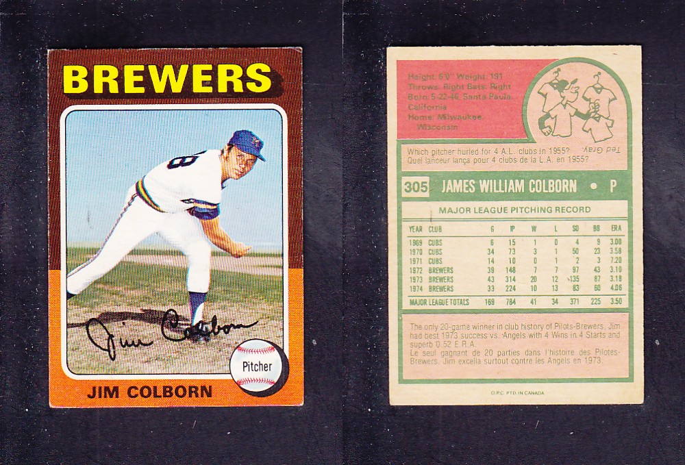 1975 O-PEE-CHEE BASEBALL CARD #305 J. COLBORN photo 1975 O-PEE-CHEE BASEBALL CARD #305 J. COLBORN photo