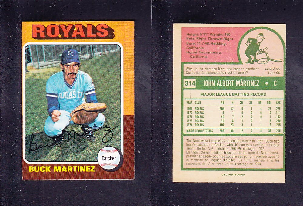 1975 O-PEE-CHEE BASEBALL CARD #314 B. MARTINEZ photo 1975 O-PEE-CHEE BASEBALL CARD #314 B. MARTINEZ photo