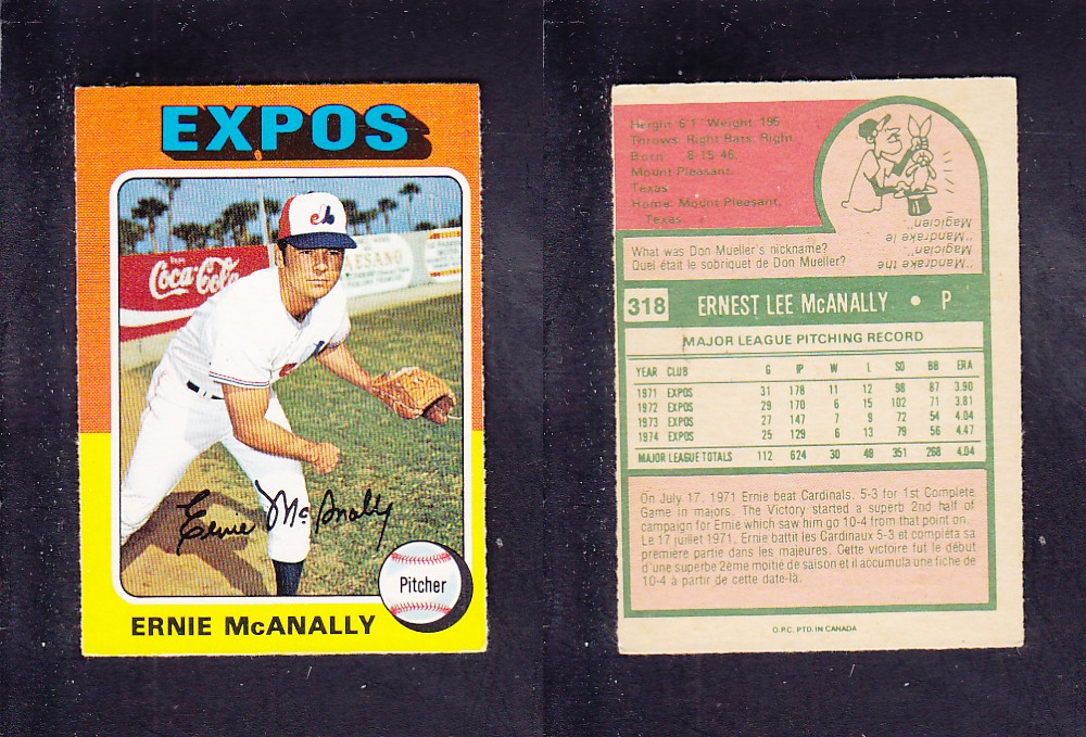 1975 O-PEE-CHEE BASEBALL CARD #318 E. McANALLY photo 1975 O-PEE-CHEE BASEBALL CARD #318 E. McANALLY photo