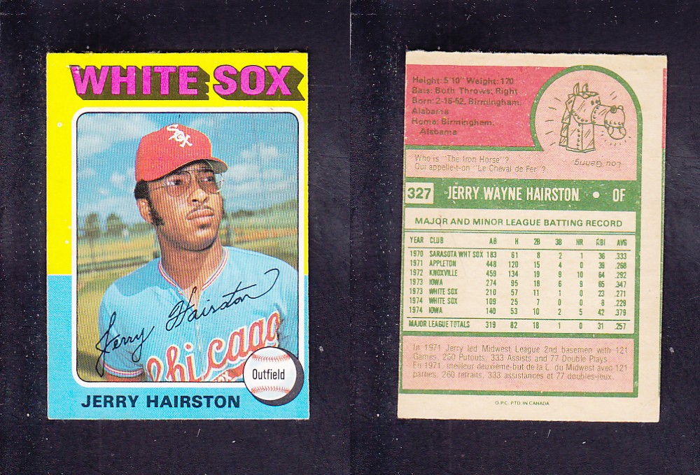 1975 O-PEE-CHEE BASEBALL CARD #327 J. HAIRSTON photo 1975 O-PEE-CHEE BASEBALL CARD #327 J. HAIRSTON photo