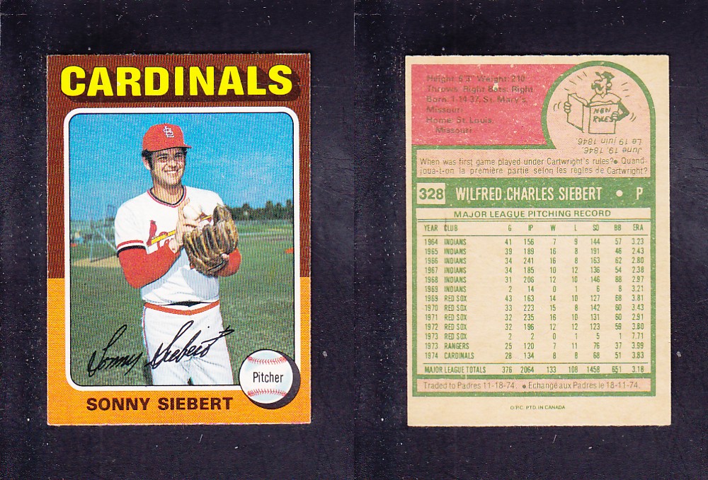 1975 O-PEE-CHEE BASEBALL CARD #328 S. SIEBERT photo 1975 O-PEE-CHEE BASEBALL CARD #328 S. SIEBERT photo