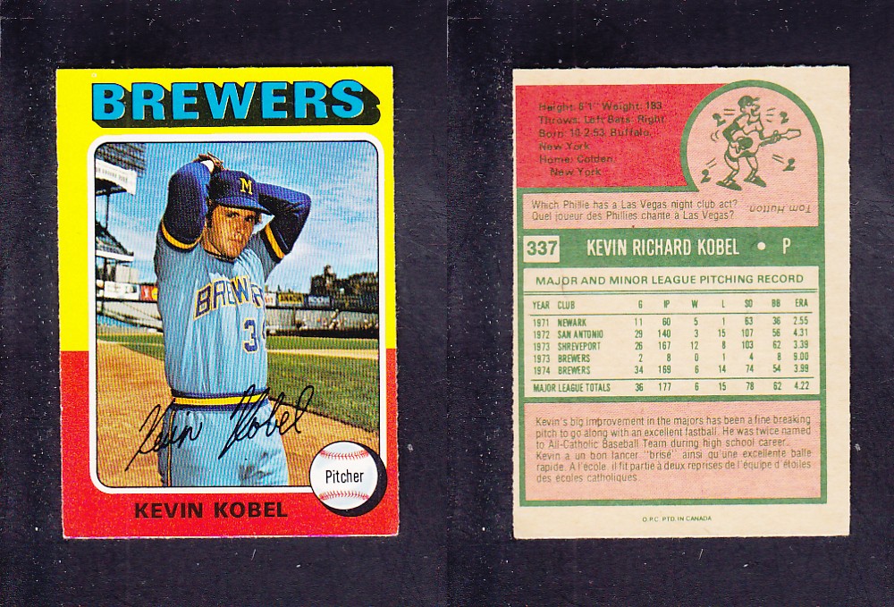 1975 O-PEE-CHEE BASEBALL CARD #337 K. KOBEL photo 1975 O-PEE-CHEE BASEBALL CARD #337 K. KOBEL photo