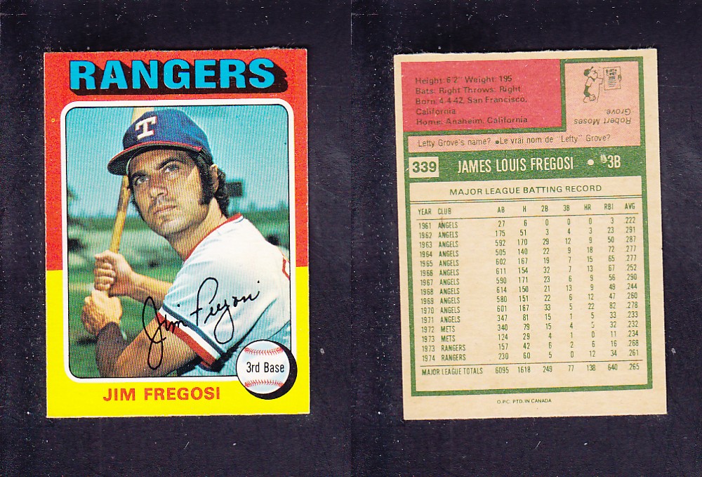 1975 O-PEE-CHEE BASEBALL CARD #339 J. FREGOSI photo