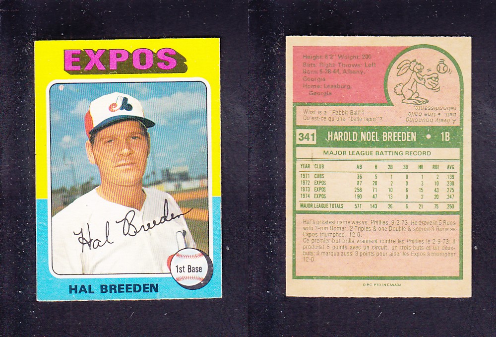 1975 O-PEE-CHEE BASEBALL CARD #341 H. BREEDEN photo 1975 O-PEE-CHEE BASEBALL CARD #341 H. BREEDEN photo