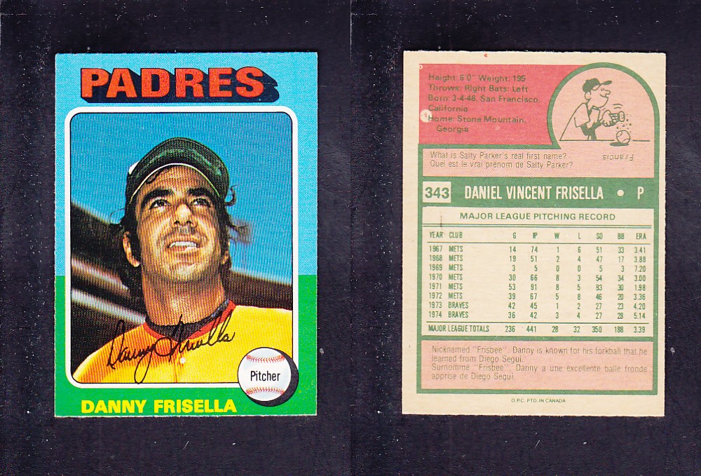 1975 O-PEE-CHEE BASEBALL CARD #343 D. FRISELLA photo 1975 O-PEE-CHEE BASEBALL CARD #343 D. FRISELLA photo