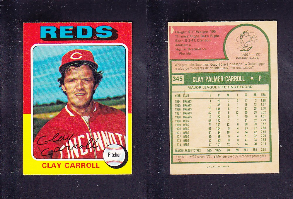 1975 O-PEE-CHEE BASEBALL CARD #345 C. CARROLL photo