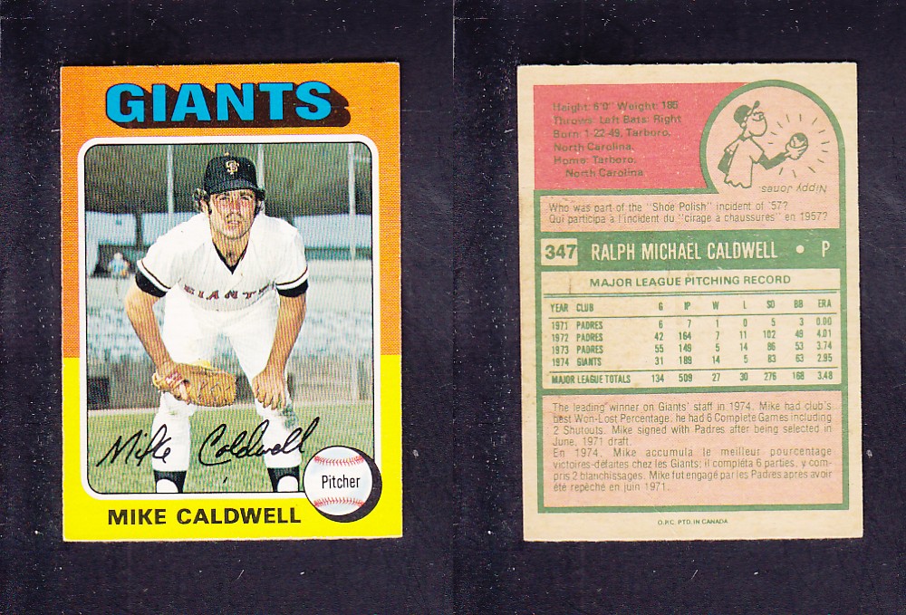 1975 O-PEE-CHEE BASEBALL CARD #347 M. CALDWELL photo 1975 O-PEE-CHEE BASEBALL CARD #347 M. CALDWELL photo