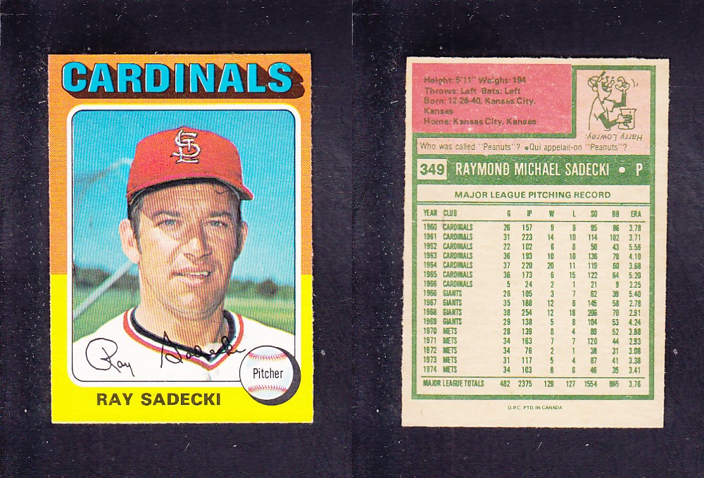 1975 O-PEE-CHEE BASEBALL CARD #349 R. SADECKI photo 1975 O-PEE-CHEE BASEBALL CARD #349 R. SADECKI photo