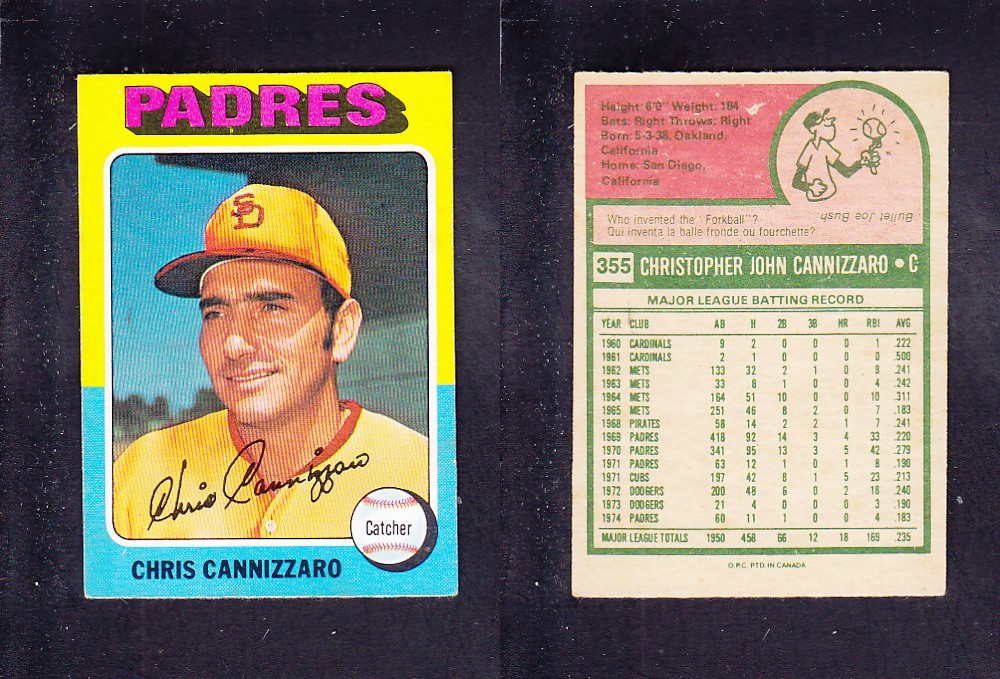 1975 O-PEE-CHEE BASEBALL CARD #355 C. CANNIZZARO photo 1975 O-PEE-CHEE BASEBALL CARD #355 C. CANNIZZARO photo