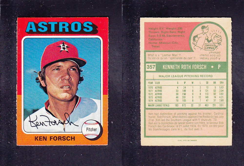 1975 O-PEE-CHEE BASEBALL CARD #357 K. FORSCH photo 1975 O-PEE-CHEE BASEBALL CARD #357 K. FORSCH photo
