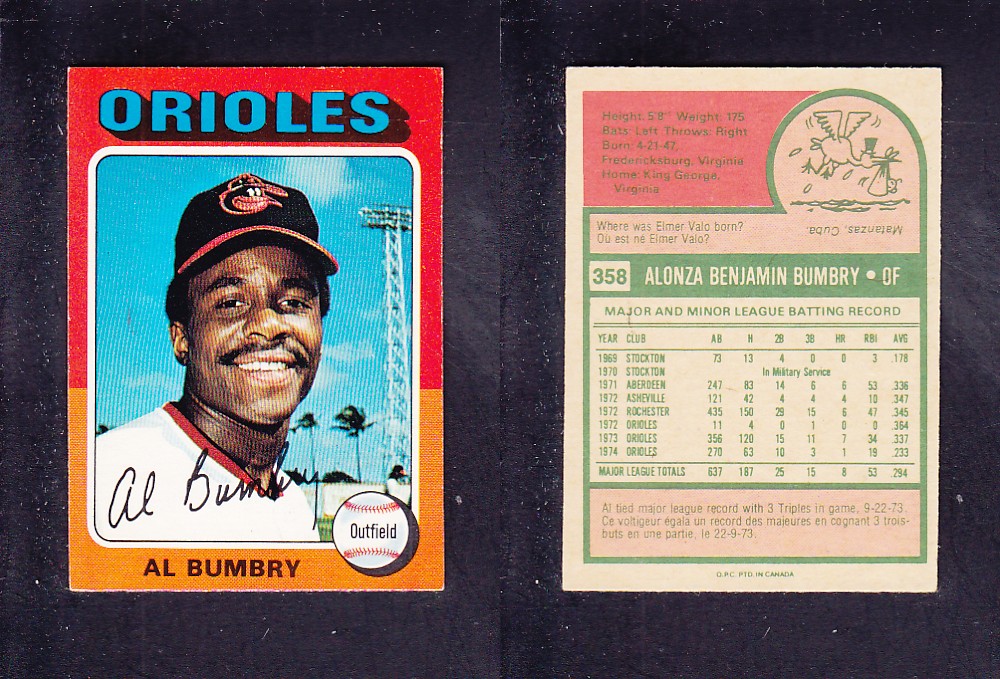 1975 O-PEE-CHEE BASEBALL CARD #358 A. BUMBRY photo 1975 O-PEE-CHEE BASEBALL CARD #358 A. BUMBRY photo