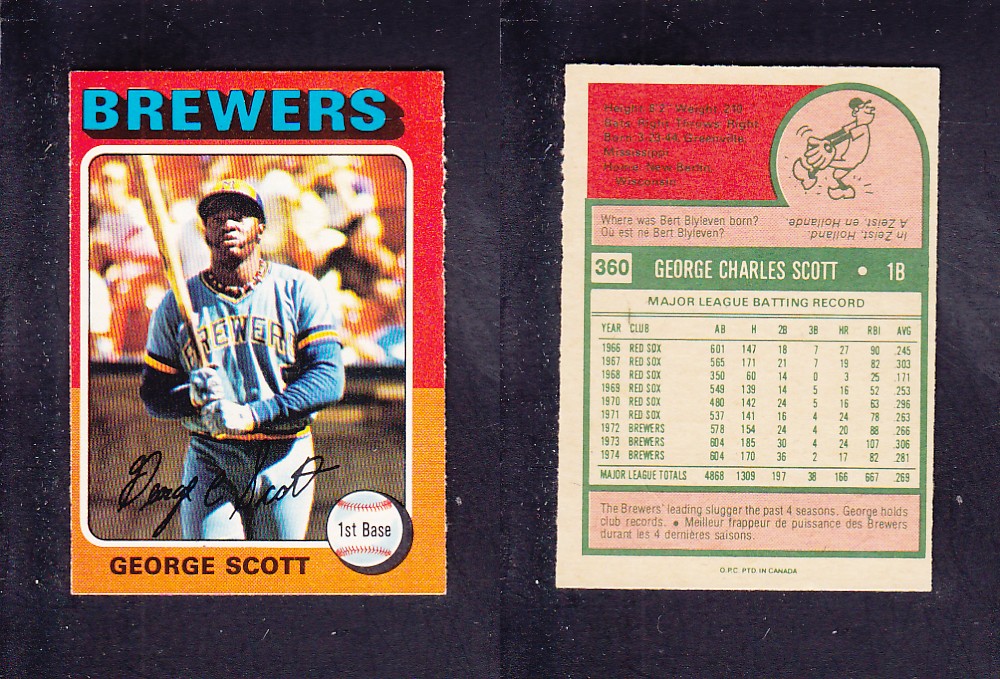 1975 O-PEE-CHEE BASEBALL CARD #360 G. SCOTT photo 1975 O-PEE-CHEE BASEBALL CARD #360 G. SCOTT photo