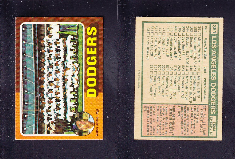 1975 O-PEE-CHEE BASEBALL CARD #361 LOS ANGELES DODGERS photo 1975 O-PEE-CHEE BASEBALL CARD #361 LOS ANGELES DODGERS photo