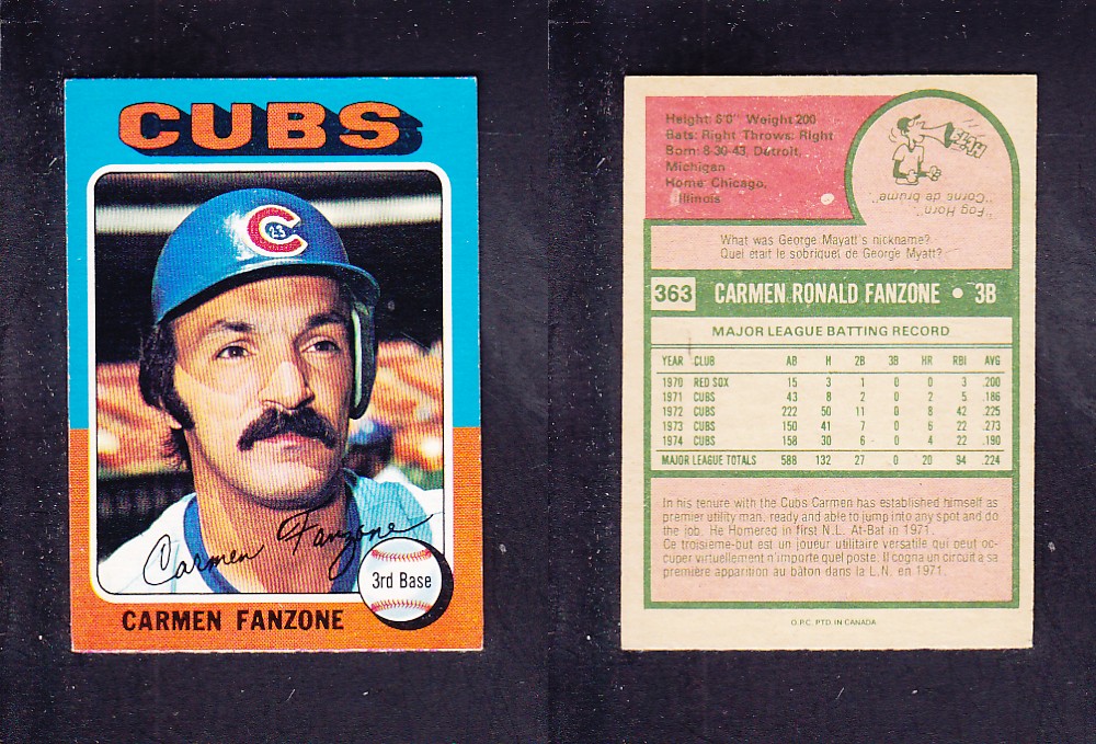 1975 O-PEE-CHEE BASEBALL CARD #363 C. FANZONE photo 1975 O-PEE-CHEE BASEBALL CARD #363 C. FANZONE photo