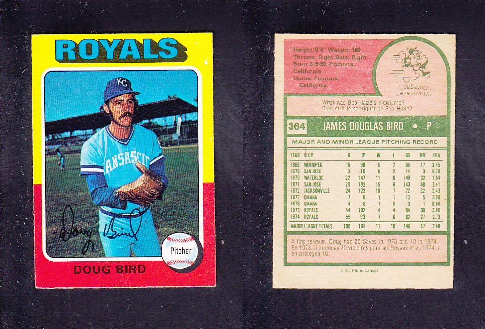 1975 O-PEE-CHEE BASEBALL CARD #364 D. BIRD photo 1975 O-PEE-CHEE BASEBALL CARD #364 D. BIRD photo