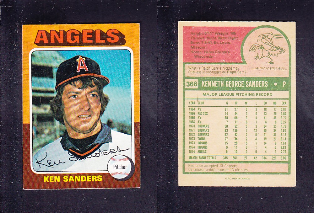 1975 O-PEE-CHEE BASEBALL CARD #366 K. SANDERS photo 1975 O-PEE-CHEE BASEBALL CARD #366 K. SANDERS photo