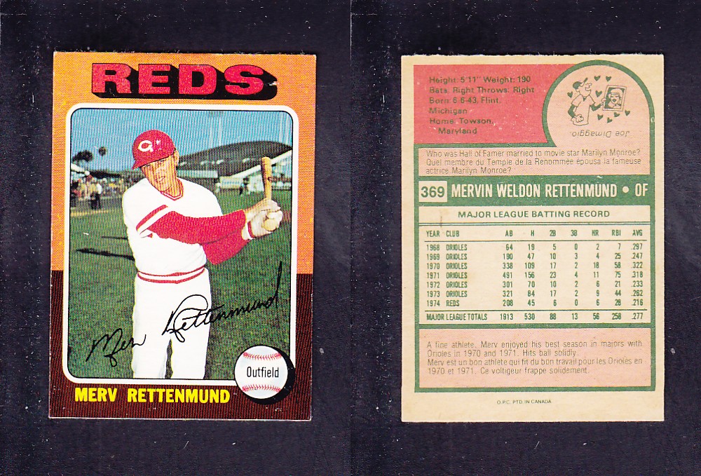 1975 O-PEE-CHEE BASEBALL CARD #369 M. RETTENMUND photo 1975 O-PEE-CHEE BASEBALL CARD #369 M. RETTENMUND photo