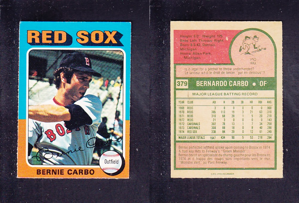 1975 O-PEE-CHEE BASEBALL CARD #379 B. CARBO photo 1975 O-PEE-CHEE BASEBALL CARD #379 B. CARBO photo