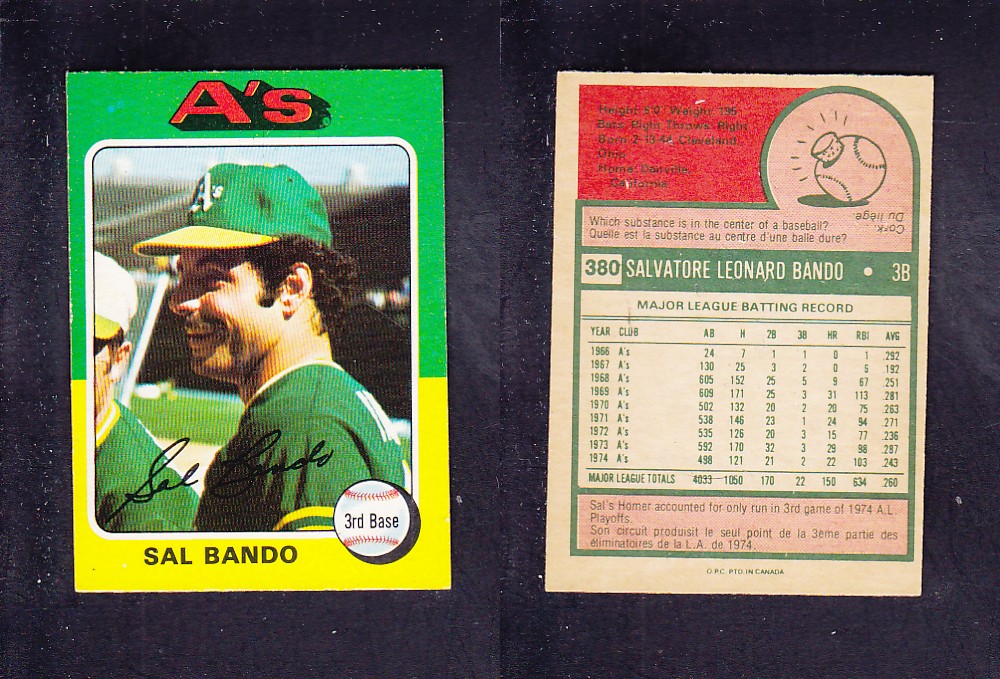 1975 O-PEE-CHEE BASEBALL CARD #380 S. BANDO photo 1975 O-PEE-CHEE BASEBALL CARD #380 S. BANDO photo