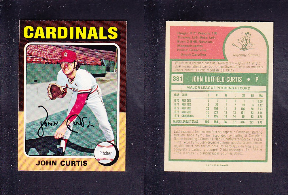 1975 O-PEE-CHEE BASEBALL CARD #381 J. CURTIS photo 1975 O-PEE-CHEE BASEBALL CARD #381 J. CURTIS photo
