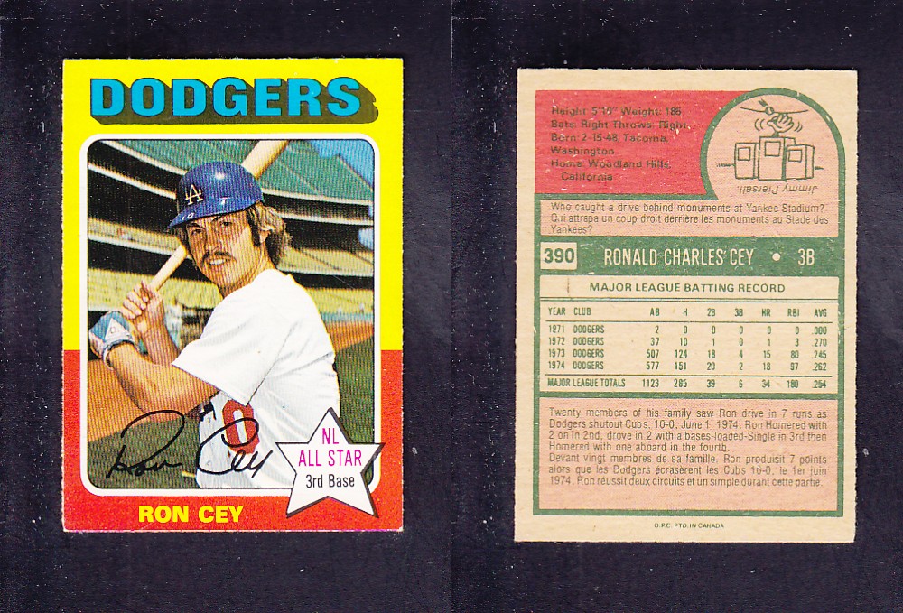 1975 O-PEE-CHEE BASEBALL CARD #390 R. CEY photo 1975 O-PEE-CHEE BASEBALL CARD #390 R. CEY photo