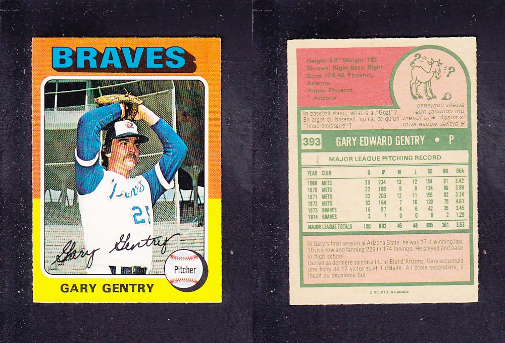 1975 O-PEE-CHEE BASEBALL CARD #393 G. GENTRY photo 1975 O-PEE-CHEE BASEBALL CARD #393 G. GENTRY photo