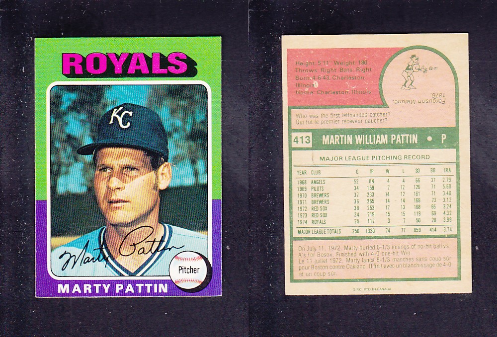 1975 O-PEE-CHEE BASEBALL CARD #413 M. PATTIN photo