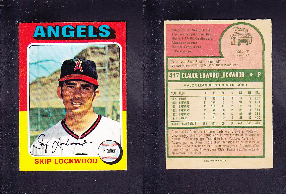 1975 O-PEE-CHEE BASEBALL CARD #417 S. LOCKWOOD photo