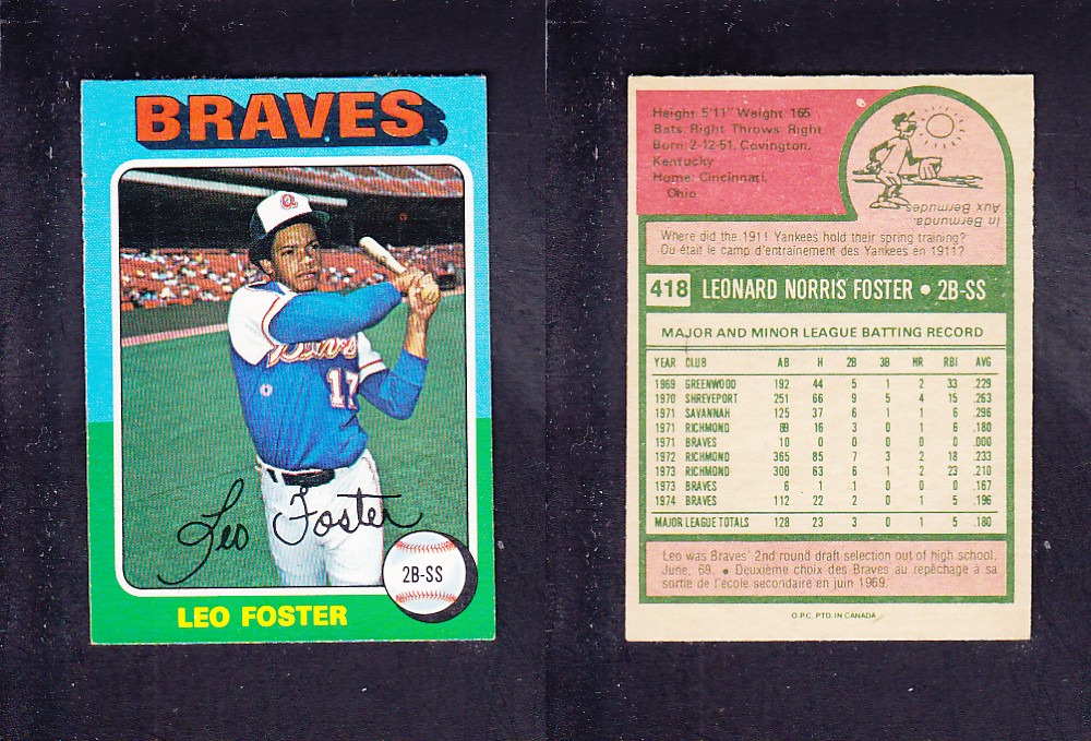 1975 O-PEE-CHEE BASEBALL CARD #418 L. FOSTER photo