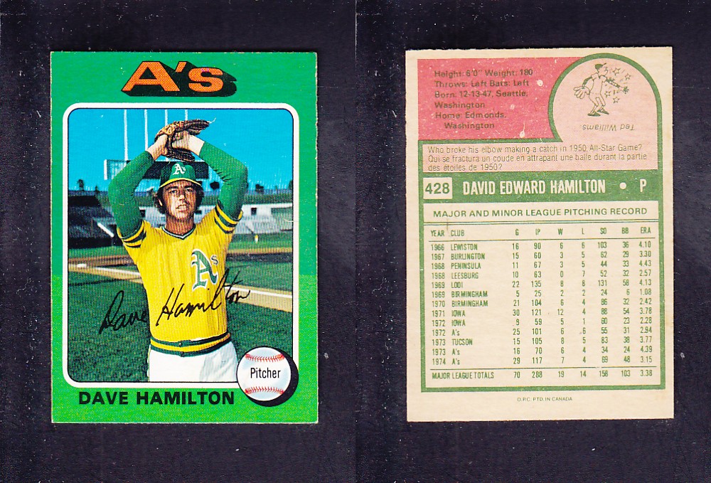 1975 O-PEE-CHEE BASEBALL CARD #428 D. HAMILTON photo